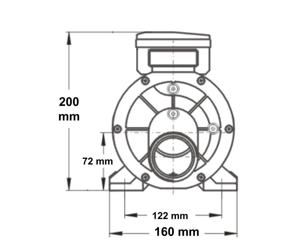 LX Whirlpool DH1.0 cirkulationspump snett från sidan, med synlig aluminiummotor, svart kopplingsbox och gängade anslutningar.