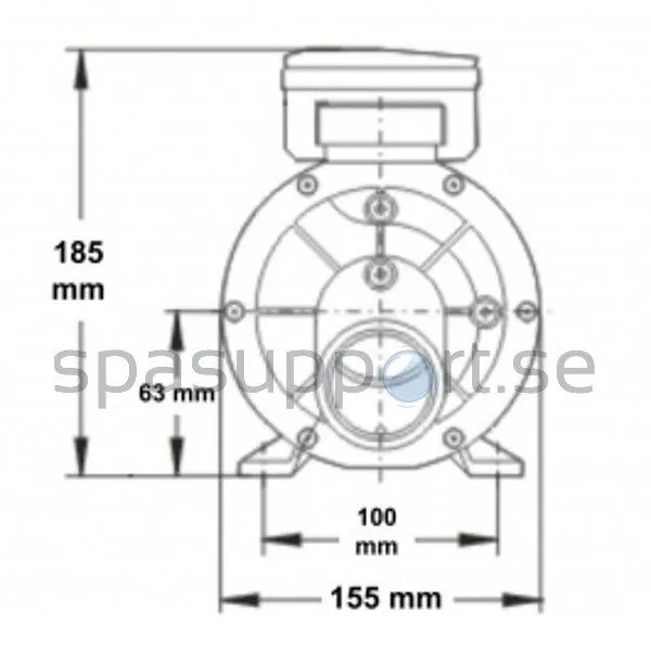 Måttritning av LX Whirlpool JA35 cirkulationspump från sidan med angivna mått: 315 mm längd, 89 mm och 33 mm.