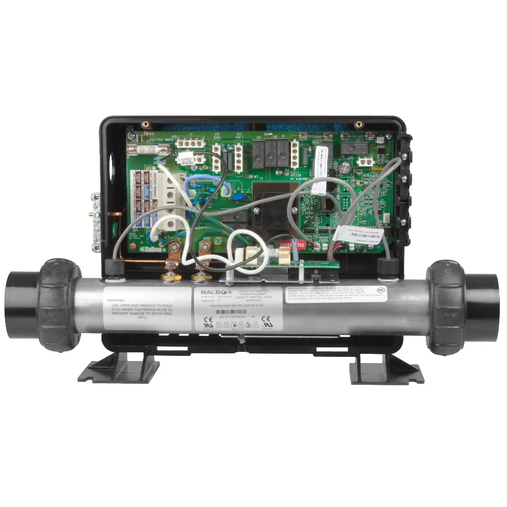 Balboa GS510DZ styrbox sedd rakt framifrån med kretskortet synligt ovanpå den cylindriska värmarelementet.
