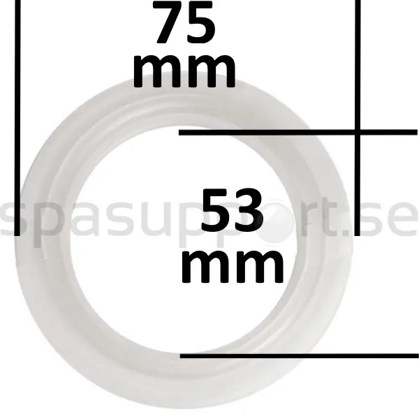 Packning till Balboa värmare 2 tum med måttangivelser, ytterdiameter 75 mm och innerdiameter 53 mm.