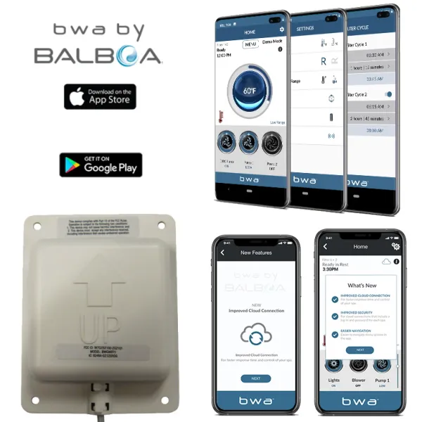 Balboa Wi-Fi modul med FCC-märkning och uppåtpil