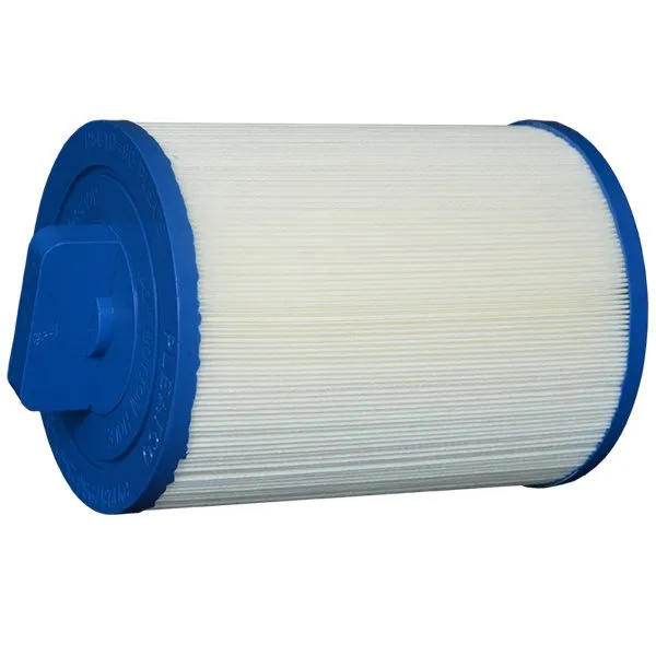 Undersida av spafilter PVT25P4 i blått plastmaterial med texten "Pleatco Pure" och "Bottom" präglat runt centrumhålet.