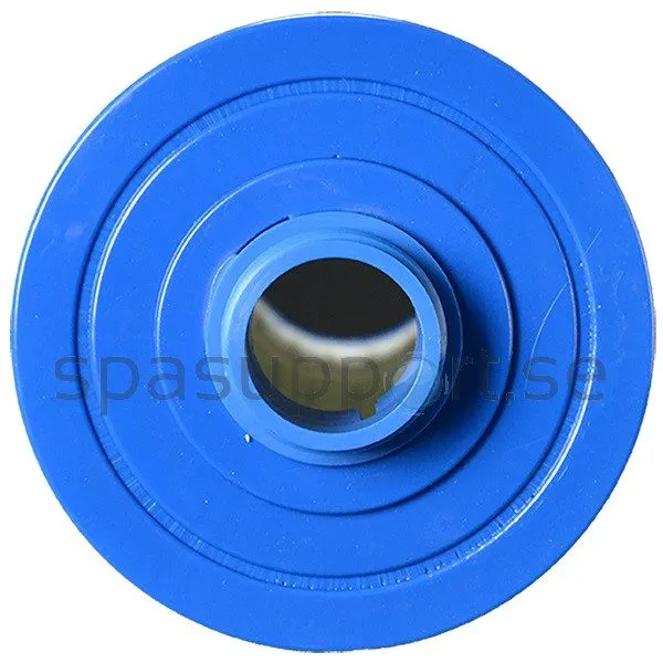 Spafilter PFF50P4 med måttangivelser: diameter 135 mm, höjd 254 mm, tophål 54 mm och botten 1 ½" MPT