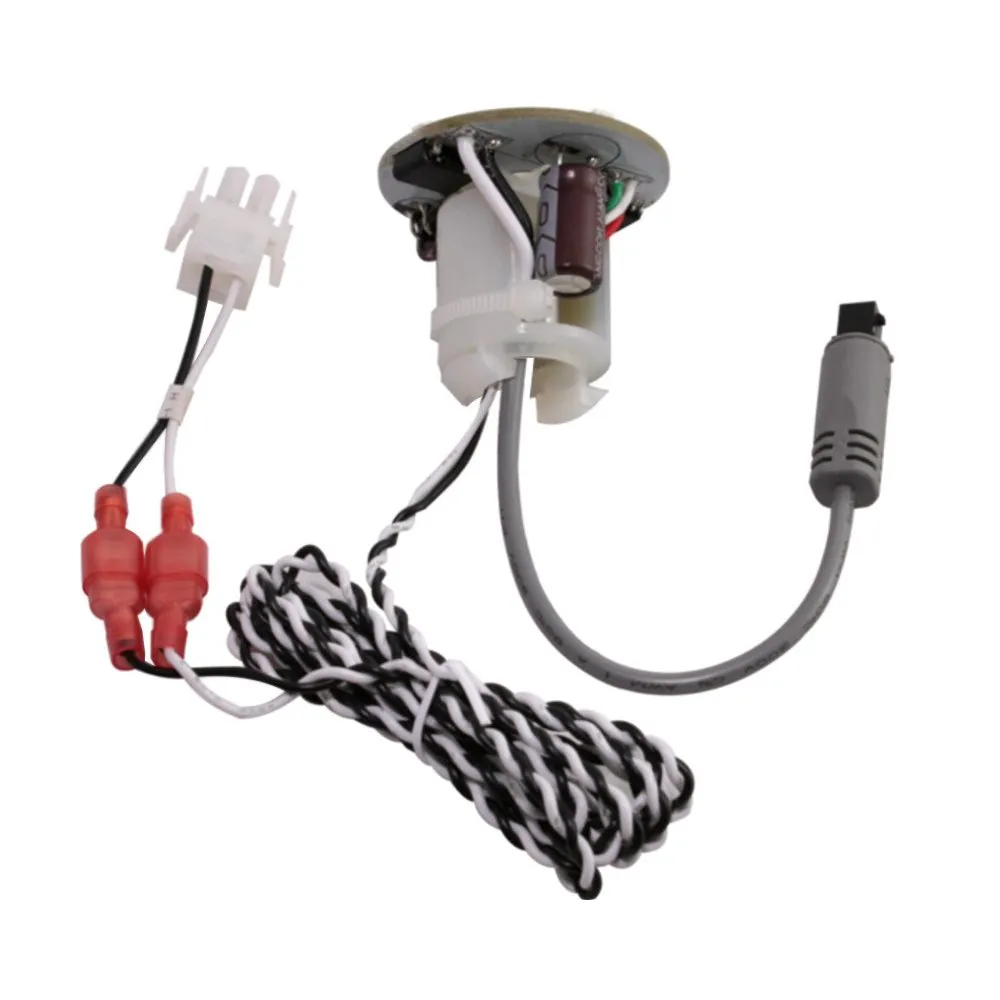 Sloan LED Master med rund kretskortsmodul, grå kabel till kontakt, samt tvinnad kabel med röda skarvhylsor och vit kontakt.