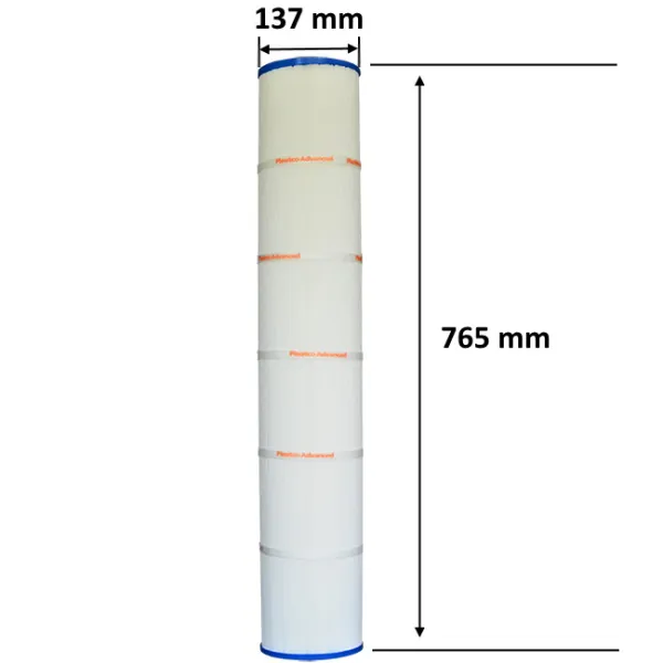 Spafilter PCST120 uppifrån med öppning i orange, måttlinjer visar 54 mm diameter, text markerar topp och botten.