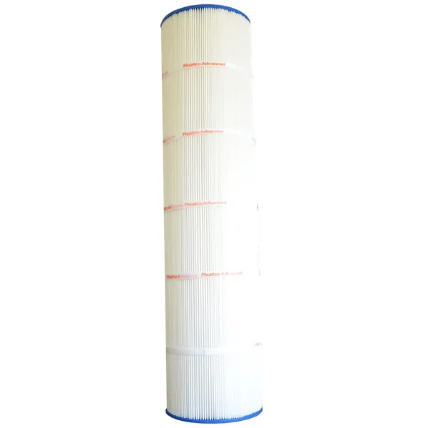 Spafilter PA75 sedd snett från sidan, cylindrisk pappersvikt filterpatron med blå kanter mot vit bakgrund.