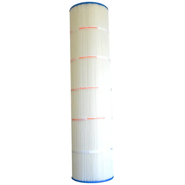Spafilter PCM75 sedd något vinklad, cylindrisk pliserad filterpatron med blå kantringar mot vit bakgrund.