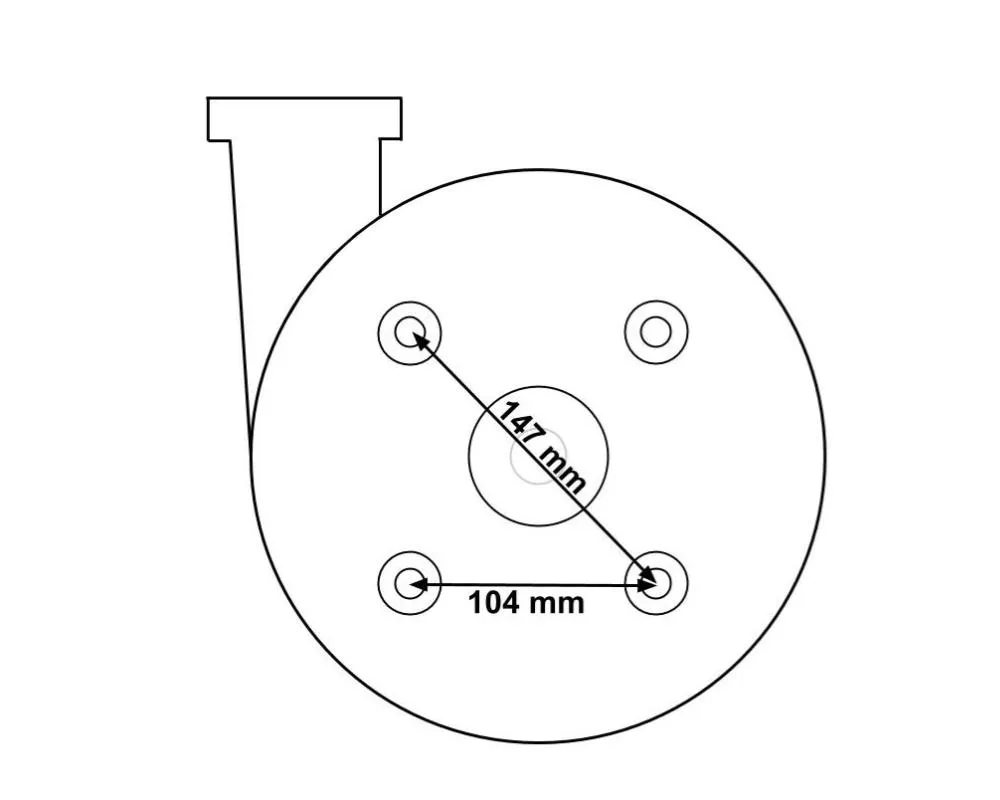Teknisk ritning av LX Whirlpool LP300/WP300 pumphus, sett från sidan och framifrån med måtten 75 mm och 105 mm markerade.