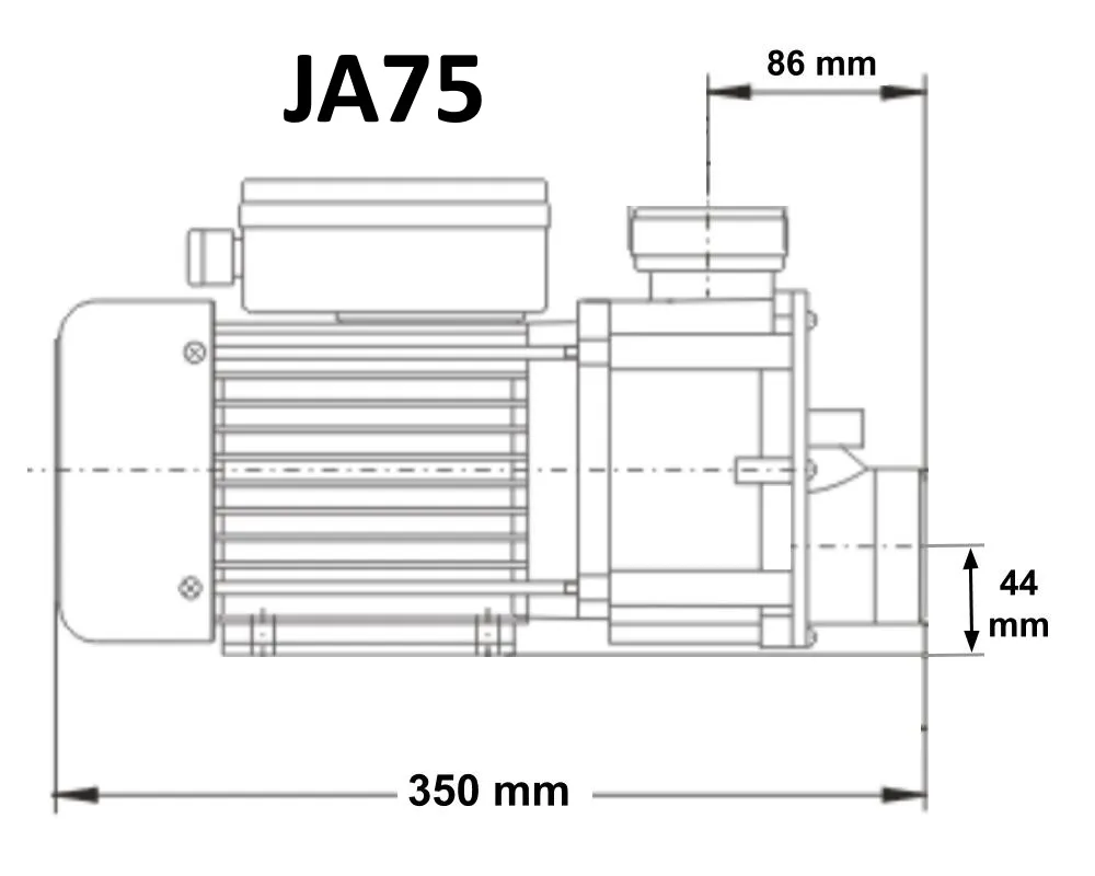 Måttritning av LX Whirlpool JA75 sedd framifrån med anslutning, höjd 205 mm, bredd 155 mm och fästhål 112 mm.