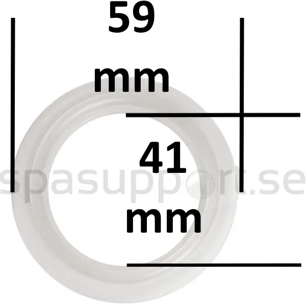 Packning till Balboa värmare 1,5 tum i vit plast, ringformad tätning fotograferad rakt framifrån mot vit bakgrund.