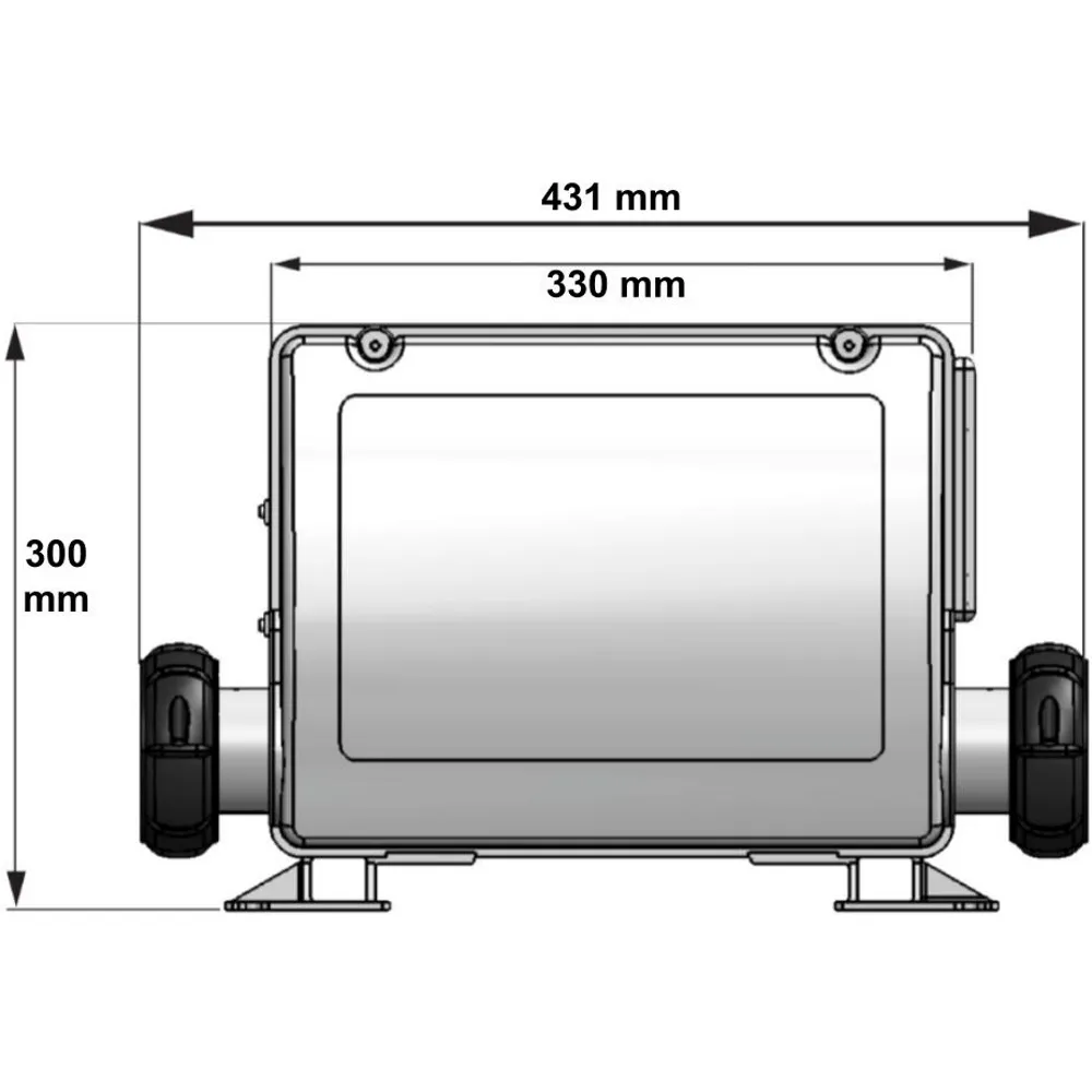 Måttritning av styrbox Balboa BP6013G1 C8Z sedd framifrån med bredd 431 mm, höjd 300 mm och monteringsavstånd 330 mm.