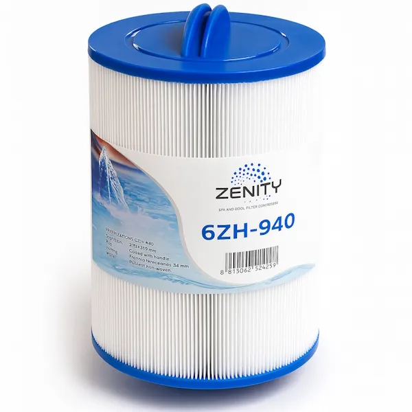 Zenity spafilter 6ZH-940 med veckat filtermaterial och blå topp, måttsatt till 150 mm bredd och 210 mm höjd.